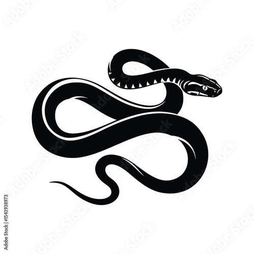 Black and white vector illustration of a snake reptile serpent wild animal wildlife nature zoology herpetology design element graphic isolated silhouette crawling slithering coiled