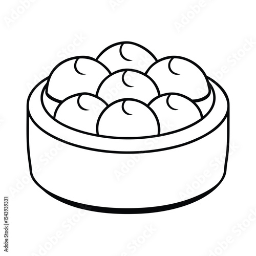 Line art of dim sum basket with dumplings Vector illustration