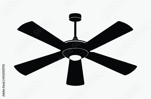 ceiling fan silhouette, three blade vector illustration, black and white icon