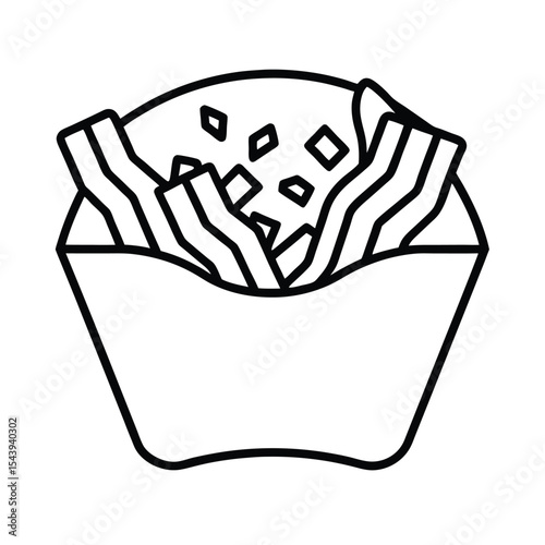 Loaded fries with bacon bits in abstract line art Vector illustration