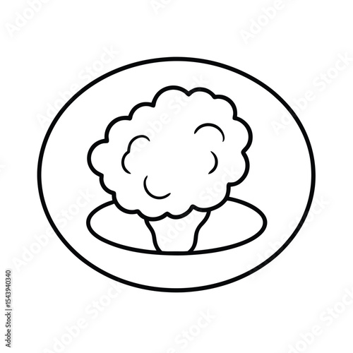 Line drawing of steamed broccoli on plate Vector illustration