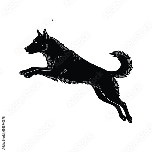 Black Silhouette of a Dog Leaping Canine Jump Vector Illustration Dog Silhouette Animal Art
