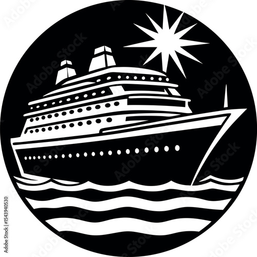 Cruise Ship On Summer Voyage Vector Silhouette On White Background