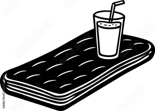 Floating Pool Mattress With Drink Vector Silhouette On White Background