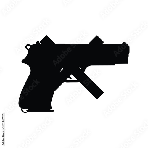 Black Silhouette of a Handgun Gun Pistol Weapon Firearm Image