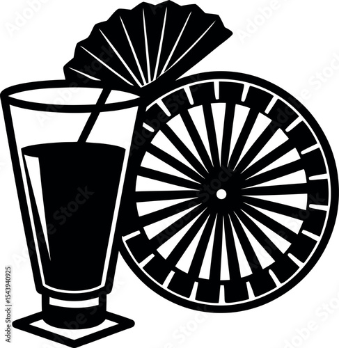 Hand Fan And Lemonade Vector Combo Silhouette On White Background