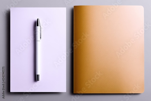 Gold Glitter Cardboard Folder Mockup with White Pencil and Paper