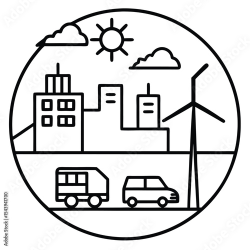 Smart City Energy Efficiency Elements Flat Vector Illustrations