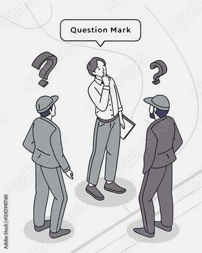 Business People Thinking with Question Marks – Concept of Uncertainty and Discussion