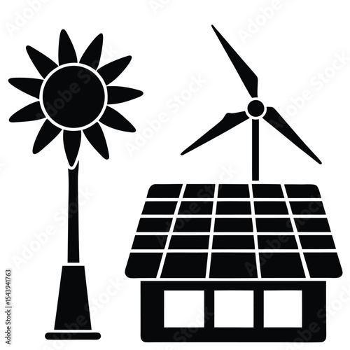 Energy Efficiency Elements Solar Panels Green Technology and Eco Friendly Icons
