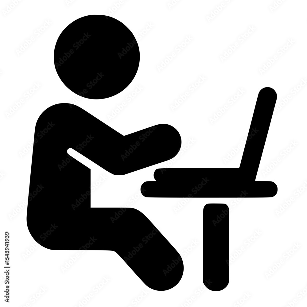 Minimalist Stickman Working on Laptop Silhouette – Black SVG Clipart Icon Minimalist Stickman Working on Laptop Silhouette – Black SVG Clipart Icon
