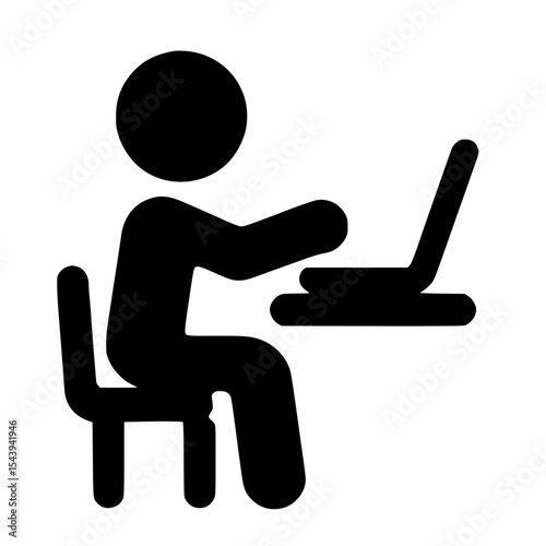 Minimalist Stickman Working on Laptop Silhouette – Black SVG Clipart Icon