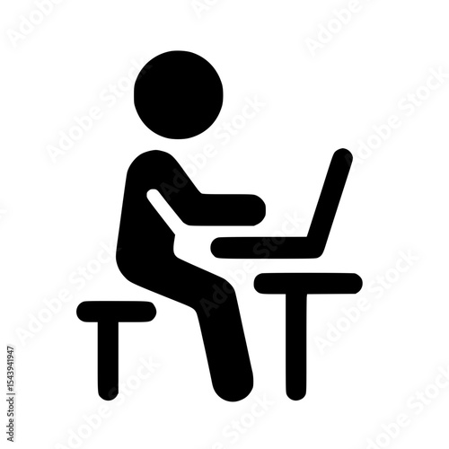 Minimalist Stickman Working on Laptop Silhouette – Black SVG Clipart Icon