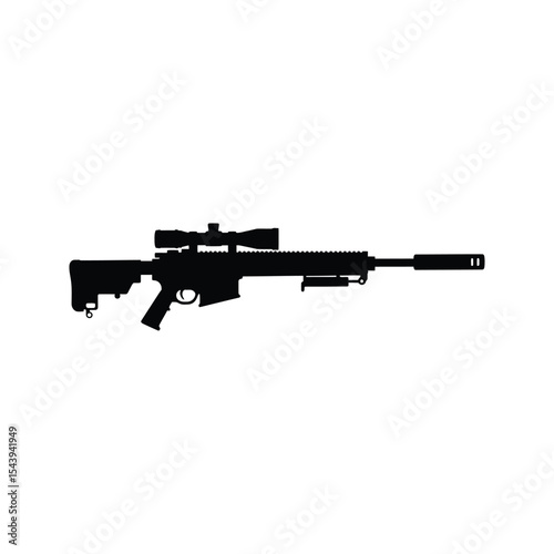 Black Silhouette of a Sniper Rifle with Scope  Military Weapon Icon