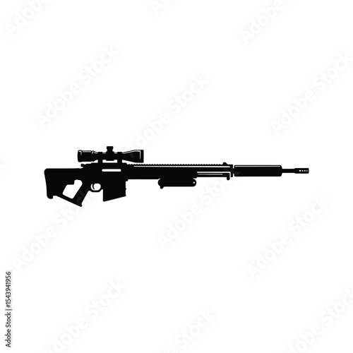 Black Silhouette of a Sniper Rifle with Scope  Military Weapon Vector Illustration