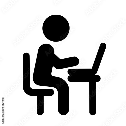 Minimalist Stickman Working on Laptop Silhouette – Black SVG Clipart Icon