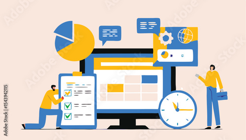 Business people collaborating on laptops, business smart working with online video conference meeting concept and business team  working from anywhere with internet wireless technology.