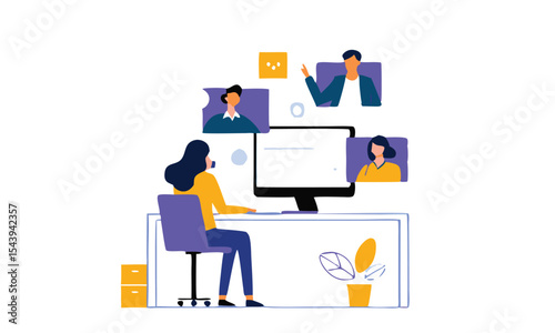 Business people collaborating on laptops, business smart working with online video conference meeting concept and business team  working from anywhere with internet wireless technology.