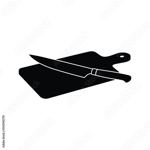 Black silhouette of kitchen knife on wooden cutting board cooking culinary chef food prep