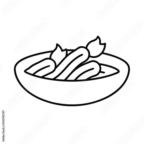 Penne pasta with tomato sauce in monoline style Vector illustration