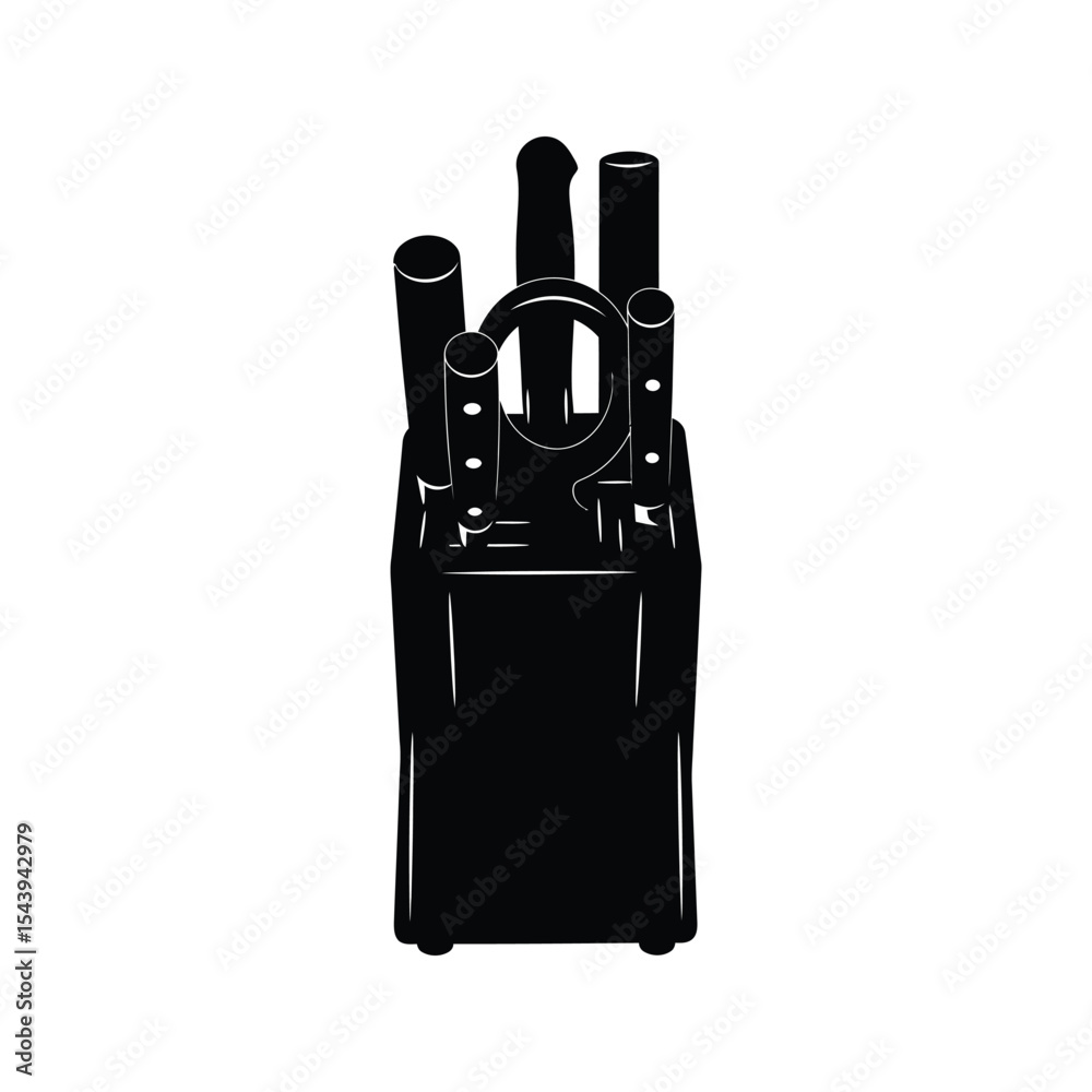Fototapeta premium Black silhouette of knife block with assorted kitchen knives