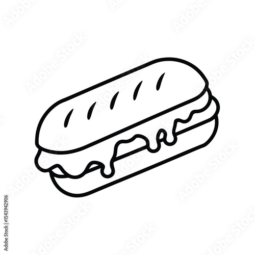 Philly cheesesteak sandwich with melting cheese in line art Vector illustration