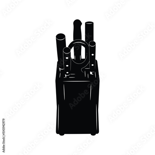 Black silhouette of knife block with assorted kitchen knives