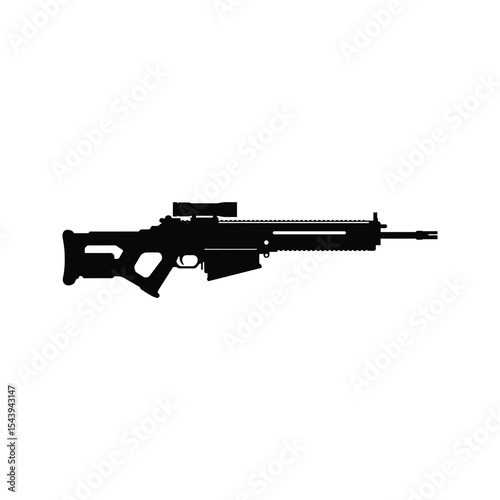 Black Silhouette of Modern Sniper Rifle with Scope  Military Weapon Vector Illustration