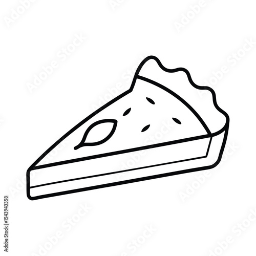 Quiche slice with spinach in monoline drawing Vector illustration