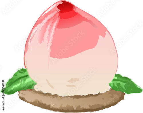 A charming jelly peach cake with decorative leaves, ideal for dessert, culinary, or creative food-themed content