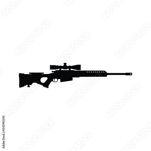 Black Silhouette of Sniper Rifle with Scope  Hunting Military Weapon