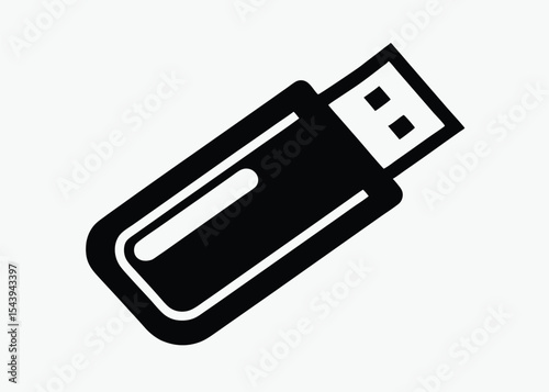 usb flash drive silhouette icon, black and white silhouette, vector illustration icon