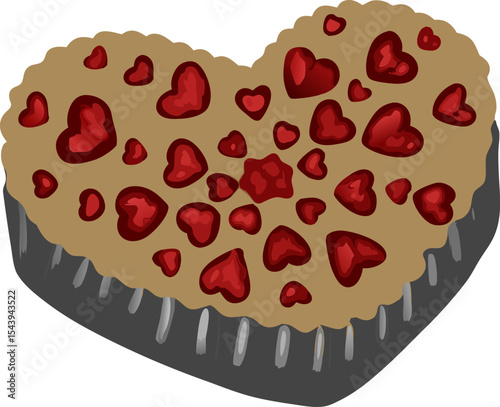 A charming heart-shaped cake decorated with small hearts, presented in a sweet and minimal composition ideal for themes related to love, celebration, or desserts