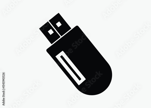 usb flash drive silhouette icon, black and white silhouette, vector illustration icon