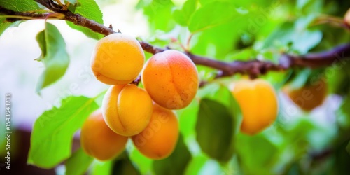 A branch laden with ripe apricots basks in the summer sun, ready for harvest.