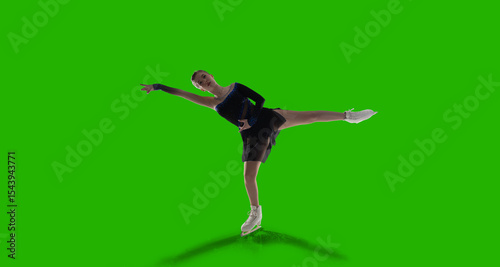 Figure skating woman on green screen background.