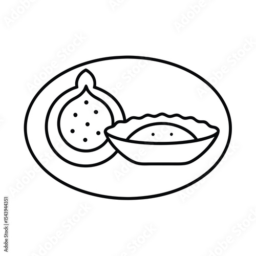 Roti and sabzi plate in monoline style Vector illustration