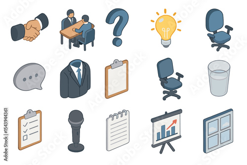 Business icons: office tools and concepts for effective communication