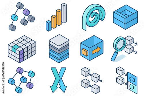Abstract geometric infographic elements with cube and graph designs