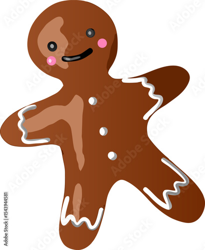 A cheerful gingerbread man cookie with decorative details, ideal for holiday, culinary, or seasonal-themed content