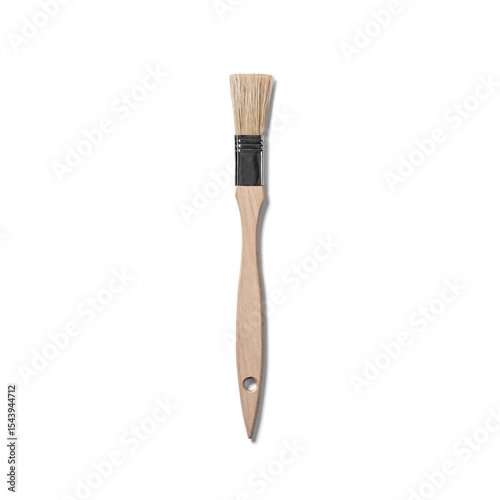 A paintbrush with a wooden handle and soft bristles, commonly used for painting and artistic applications.