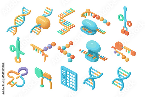 Colorful 3d genetic models: dna, rna, and molecular structures