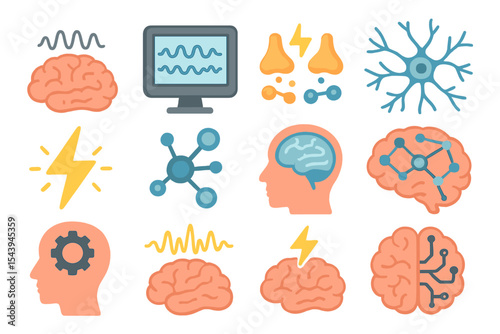 Abstract brain and technology concept with neural networks and molecular structures