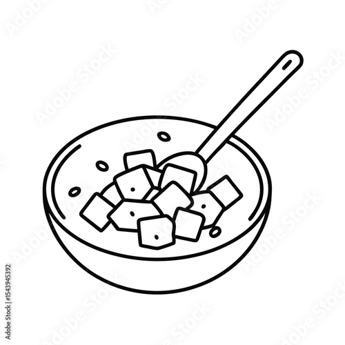 Stir fry tofu with vegetables in monoline style Vector illustration