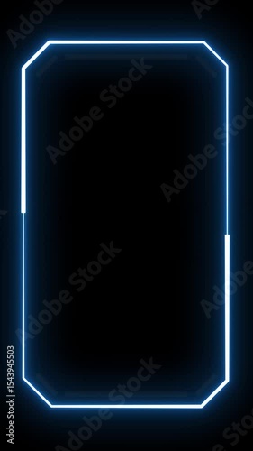 vibrant animated neon blue glowing geometric frame border loop