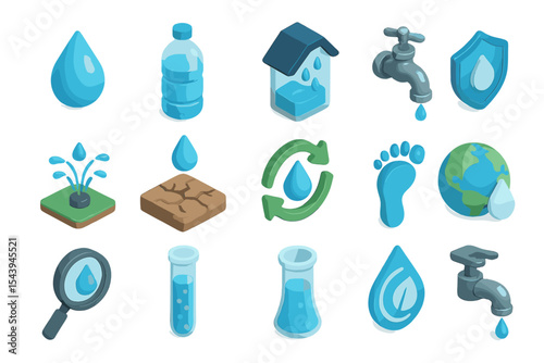 Icons depicting water conservation and usage concepts