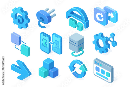 Futuristic technology icons in blue and purple hues