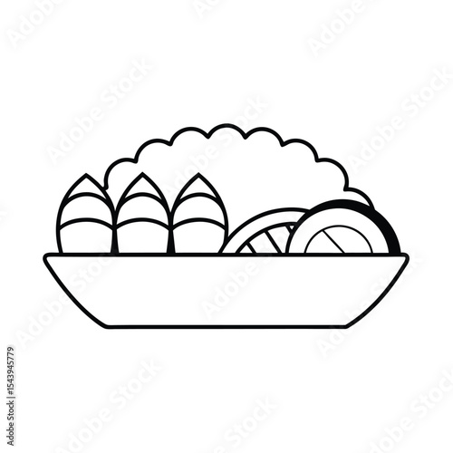 Sushi boat with variety in fine line vector Vector illustration