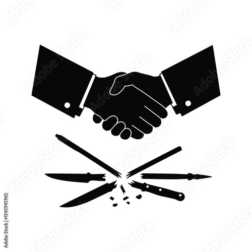 Broken trust shattered deal Handshake with knives breaking symbolizes betrayal deception and broken agreements