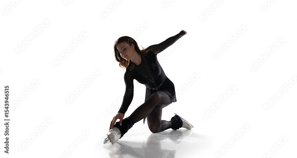 Fototapeta premium Figure skating woman on white background.